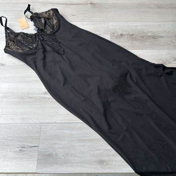 POPILUSH The Shapewear Dress Lace Slip Split Maxi black Size M NWT in packaging‎ - Picture 6 of 8